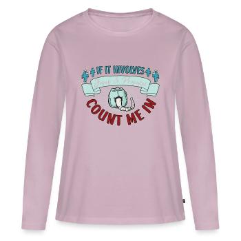 Jésus et Propofol comptent sur moi infirmière - T-shirt manches longues Premium bio Femme - rose poudré - Devant - Julia (174cm)