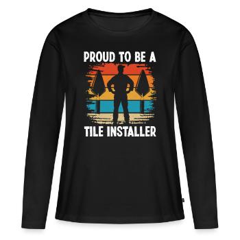 Revêtement de sol Proud Be Carrelage Installer - T-shirt manches longues Premium bio Femme - noir - Devant - Julia (174cm)