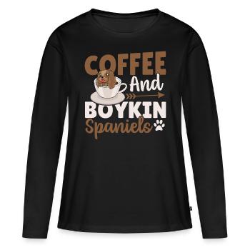 Kaffee und Boykin Spaniels Boykin Spaniel - Frauen Premium Bio Langarmshirt - Schwarz - Vorne - Julia (174cm)