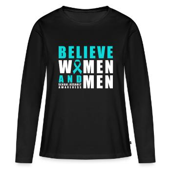 Bebelieve Frauen & Männer Aufklärungsband für sexuelle Übergriffe - Frauen Premium Bio Langarmshirt - Schwarz - Vorne - Julia (174cm)