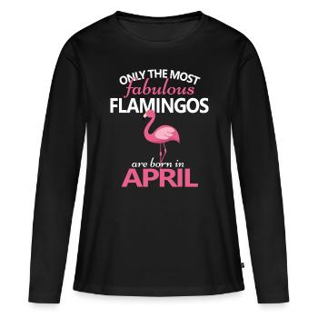 Flamingo Avril Anniversaire Fête d’anniversaire Cadeau Mignon 2 - T-shirt manches longues Premium bio Femme - noir - Devant - Julia (174cm)