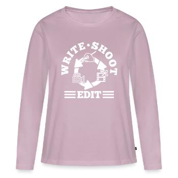 Ecrire Shoot Edit Répéter - T-shirt manches longues Premium bio Femme - rose poudré - Devant - Julia (174cm)