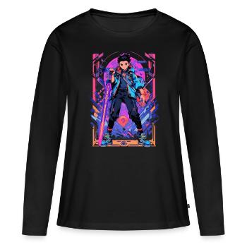 Shibuya: Cool Anime Boy avec épée japonaise - T-shirt manches longues Premium bio Femme - noir - Devant - Julia (174cm)