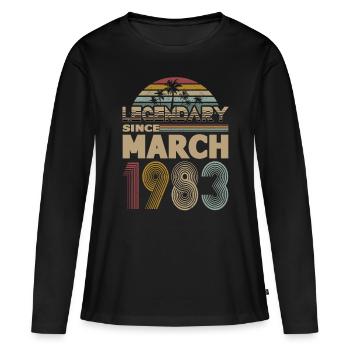 Année du 40e anniversaire Mars 1983 Légendaire 1983 - T-shirt manches longues Premium bio Femme - noir - Devant - Julia (174cm)