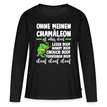 Ohne meinen Chamäleon ist alles doof - Frauen Premium Bio Langarmshirt - Schwarz - Vorne - Julia (174cm)