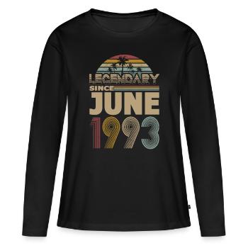 30. Geburtstag Jahrgang Juni 1993 Legendary 1993 - Frauen Premium Bio Langarmshirt - Schwarz - Vorne - Julia (174cm)