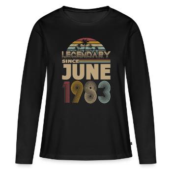 40e anniversaire Né en juin 1983 Légendaire 1983 - T-shirt manches longues Premium bio Femme - noir - Devant - Julia (174cm)