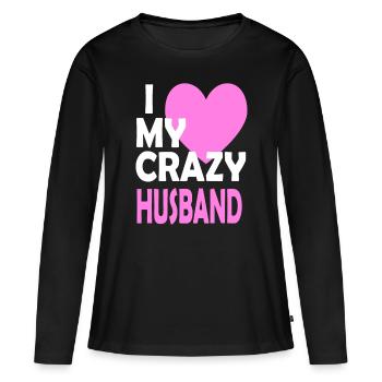 J’aime mon mari fou Couple Conjoint marié Cadeau - T-shirt manches longues Premium bio Femme - noir - Devant - Julia (174cm)