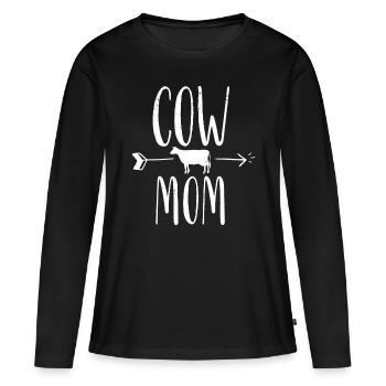 Cow Mom Funny Farmer Gift - White - Women's Premium Organic Long Sleeve Shirt - black - Front - Julia (174cm)