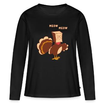 Thanksgiving Cat Funny Fake Cat Meow Thanksgiving - T-shirt manches longues Premium bio Femme - noir - Devant - Julia (174cm)
