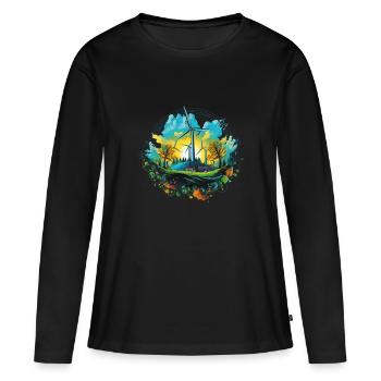 Éolienne Éoliennes Protection de l’environnement - T-shirt manches longues Premium bio Femme - noir - Devant - Julia (174cm)