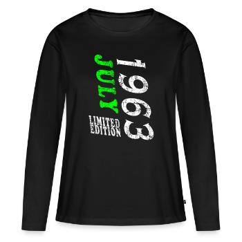 Juillet 1963 Anniversaire Juillet 1963 Juillet - T-shirt manches longues Premium bio Femme - noir - Devant - Julia (174cm)