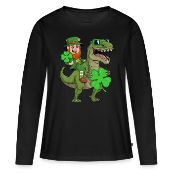 St Patricks Day Leprechaun Riding T Rex Funny Dino - T-shirt manches longues Premium bio Femme - noir - Devant - Julia (174cm)