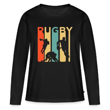 Vintage 1970's Style Rugby, Rugby Sports Gift - Women's Premium Organic Long Sleeve Shirt - black - Front - Julia (174cm)