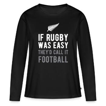 Lustiges Rugby Silver Farn Fußball Neuseeland NZ Sp - Frauen Premium Bio Langarmshirt - Schwarz - Vorne - Julia (174cm)