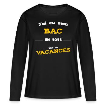 J ai eu Mon Bac en 2023 Bachelier et Bachelière - T-shirt manches longues Premium bio Femme - noir - Devant - Julia (174cm)