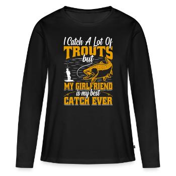Funny Fishing Men Women - Frauen Premium Bio Langarmshirt - Schwarz - Vorne - Julia (174cm)