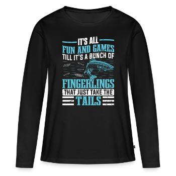 Funny Fishing Men Women - Frauen Premium Bio Langarmshirt - Schwarz - Vorne - Julia (174cm)
