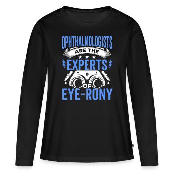 Ophtalmologiste Experts de l’ophtalmologiste optométriste - T-shirt manches longues Premium bio Femme - noir - Devant - Julia (174cm)