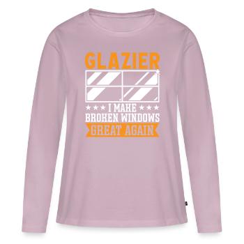 Glaser Glazier Broken Windows Great Again Glass - T-shirt manches longues Premium bio Femme - rose poudré - Devant - Julia (174cm)