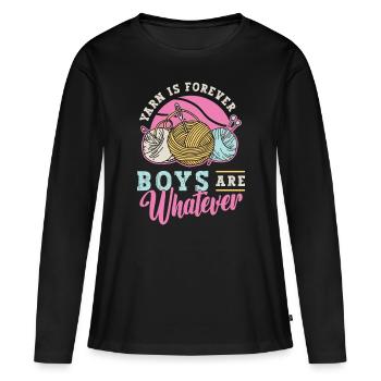 Le crochet du fil est éternel Les garçons sont des travaux d’aiguille - T-shirt manches longues Premium bio Femme - noir - Devant - Julia (174cm)
