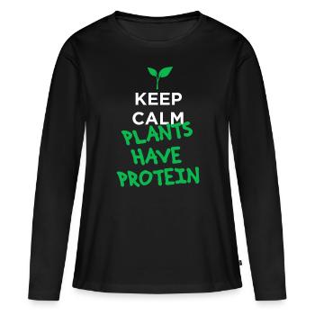 Ruhe bewahren Pflanzen haben Protein vegan - Frauen Premium Bio Langarmshirt - Schwarz - Vorne - Julia (174cm)