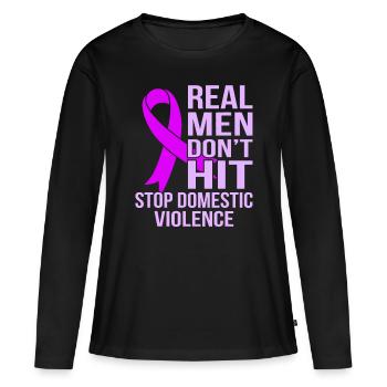 Echte Männer stoßen nicht auf Stoppt häusliche Gewalt - Frauen Premium Bio Langarmshirt - Schwarz - Vorne - Julia (174cm)