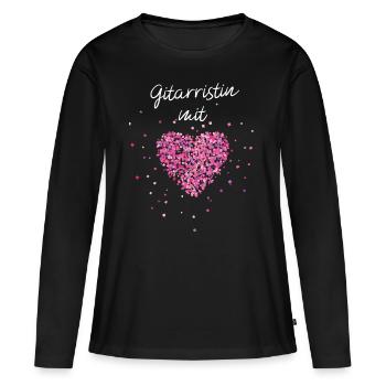 Gitarristin mit Herz E Gitarre Musikgruppe Musik - Frauen Premium Bio Langarmshirt - Schwarz - Vorne - Julia (174cm)