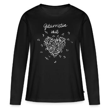 Gitarristin mit Herz Instrument Notenschlüssel - Frauen Premium Bio Langarmshirt - Schwarz - Vorne - Julia (174cm)