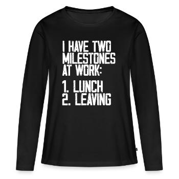 J’ai deux jalons au travail, le déjeuner, le départ 3 - T-shirt manches longues Premium bio Femme - noir - Devant - Julia (174cm)