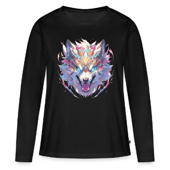 Loup Loups Animal Animaux Animaux Tête de Loup - T-shirt manches longues Premium bio Femme - noir - Devant - Julia (174cm)
