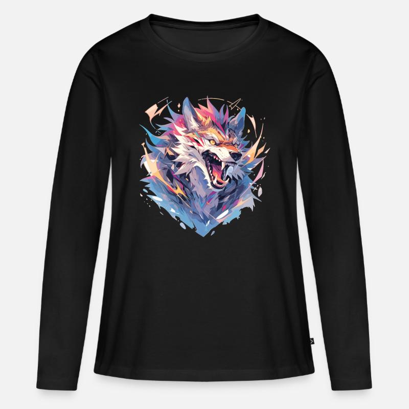 Wolf Polygon - Frauen Premium Bio Langarmshirt - Schwarz