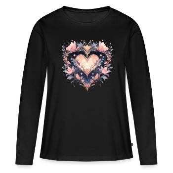 Fleur de lotus - T-shirt manches longues Premium bio Femme - noir - Devant - Julia (174cm)