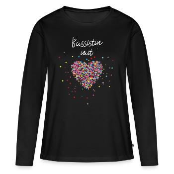Bassistin mit Herz Bassgitarre Bass Bassspieler - Frauen Premium Bio Langarmshirt - Schwarz - Vorne - Julia (174cm)