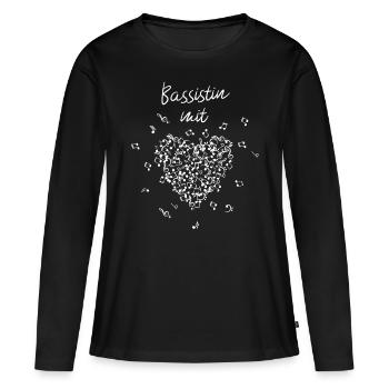 Bassistin mit Herz Bass Musikerin Notenschlüssel - Frauen Premium Bio Langarmshirt - Schwarz - Vorne - Julia (174cm)