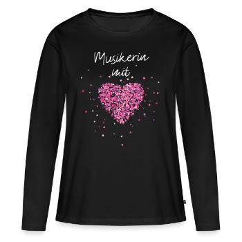 Musikerin mit Herz Musikunterricht Musiklehrerin - Frauen Premium Bio Langarmshirt - Schwarz - Vorne - Julia (174cm)