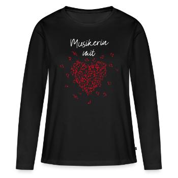 Musikerin mit Herz Musik Band Notenschlüssel - Frauen Premium Bio Langarmshirt - Schwarz - Vorne - Julia (174cm)
