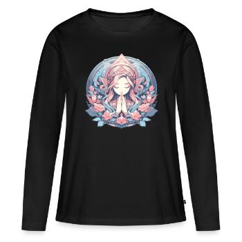 Méditation, pleine conscience, relaxation, tranquillité - T-shirt manches longues Premium bio Femme - noir - Devant - Julia (174cm)