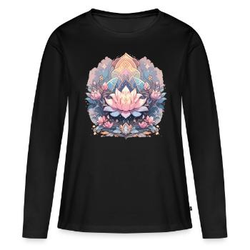 Fleur de lotus - T-shirt manches longues Premium bio Femme - noir - Devant - Julia (174cm)