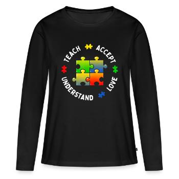 Autismus-Bewusstseinslehrer Lehren Akzeptieren Verstehen L - Frauen Premium Bio Langarmshirt - Schwarz - Vorne - Julia (174cm)