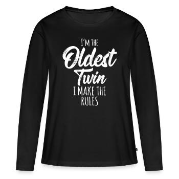 Twins Matching, Birthday Sibling Oldest Twinfunny - T-shirt manches longues Premium bio Femme - noir - Devant - Julia (174cm)
