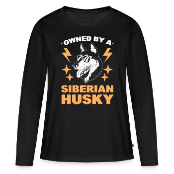 Im Besitz eines Siberian Huskys Siberian Sled Dog - Frauen Premium Bio Langarmshirt - Schwarz - Vorne - Julia (174cm)