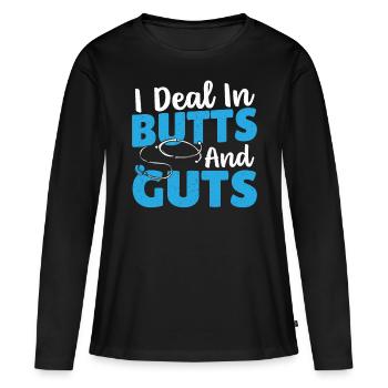 Je m’occupe des fesses et des intestins - T-shirt manches longues Premium bio Femme - noir - Devant - Julia (174cm)