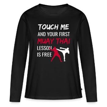 Drôle de Muay Thai - Muay Thai Sensei Dojo - T-shirt manches longues Premium bio Femme - noir - Devant - Julia (174cm)