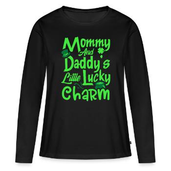 Maman et papa’s Little Lucky Charm St. Patrick’s - T-shirt manches longues Premium bio Femme - noir - Devant - Julia (174cm)