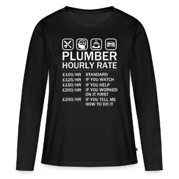 Plombier Taux horaire Liste de prix Taux de main-d’œuvre Plumbin - T-shirt manches longues Premium bio Femme - noir - Devant - Julia (174cm)