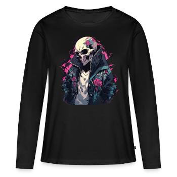 Crâne Crâne Crânes Crâne Squelette - T-shirt manches longues Premium bio Femme - noir - Devant - Julia (174cm)