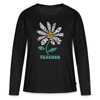 La vie est bonne Professeur Humour Courage Ouverture Fun Lo - T-shirt manches longues Premium bio Femme - noir - Devant - Julia (174cm)