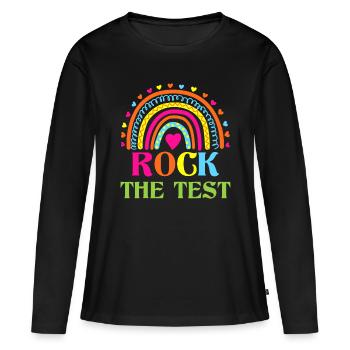Test Day Rock Der Testlehrer Testtag Regenbogen - Frauen Premium Bio Langarmshirt - Schwarz - Vorne - Julia (174cm)