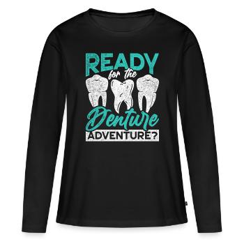 Technicien dentaire prêt pour l’aventure dentaire? - T-shirt manches longues Premium bio Femme - noir - Devant - Julia (174cm)